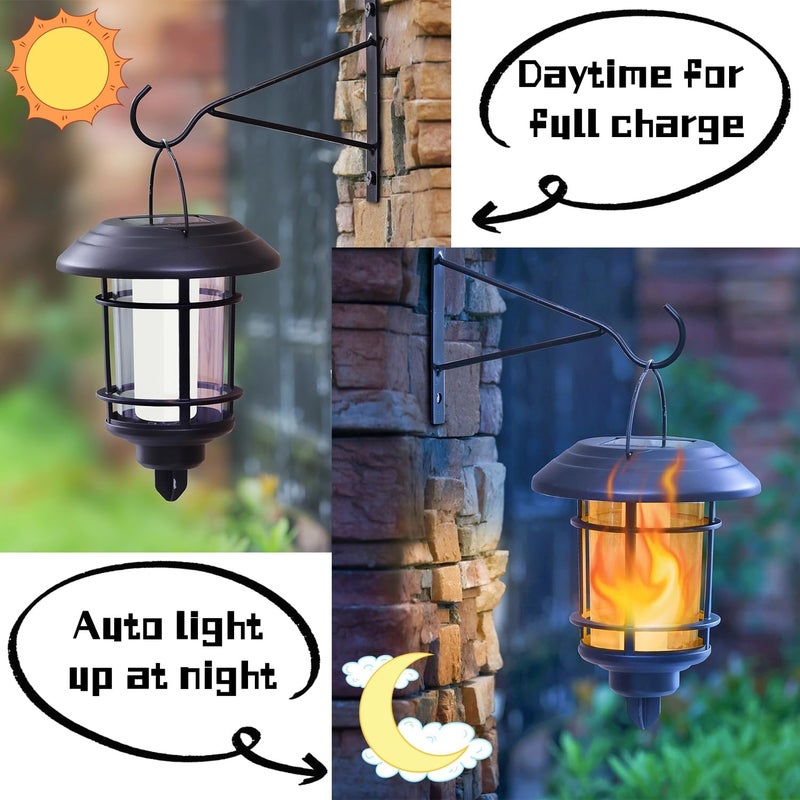 Dynaming 4 Pack Solar Flame Wall Lanterns Outdoor, Solar Powered Wall Mounted Sconce Lights, Flickering Flame LED Light Auto On/Off Hanging Lights, Waterproof for Garage Stair Patio Porch Yard - Image 2